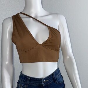 Never Worn Brown One-Shoulder Crop Top - Size Medium
